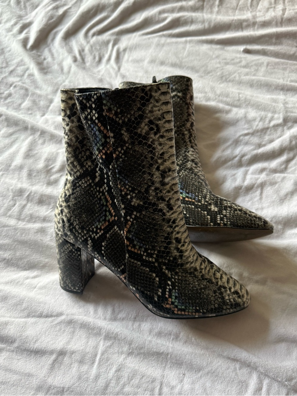 CL by Chinese Laundry Snake-Print Ankle Boots in Black and Gray